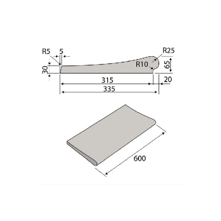 Akmuo tiesus 60x31,5 cm, baltas